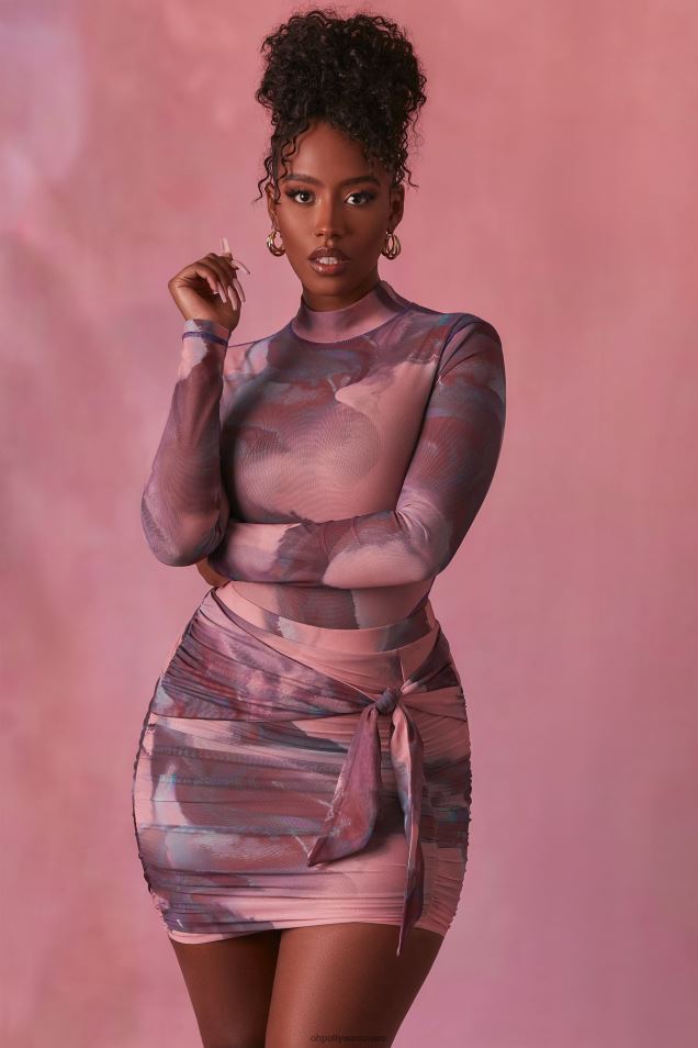 Siateczkowe body z długim rękawem i wysokim dekoltem Supernova 2FZ0T700 rumieniec Oh Polly