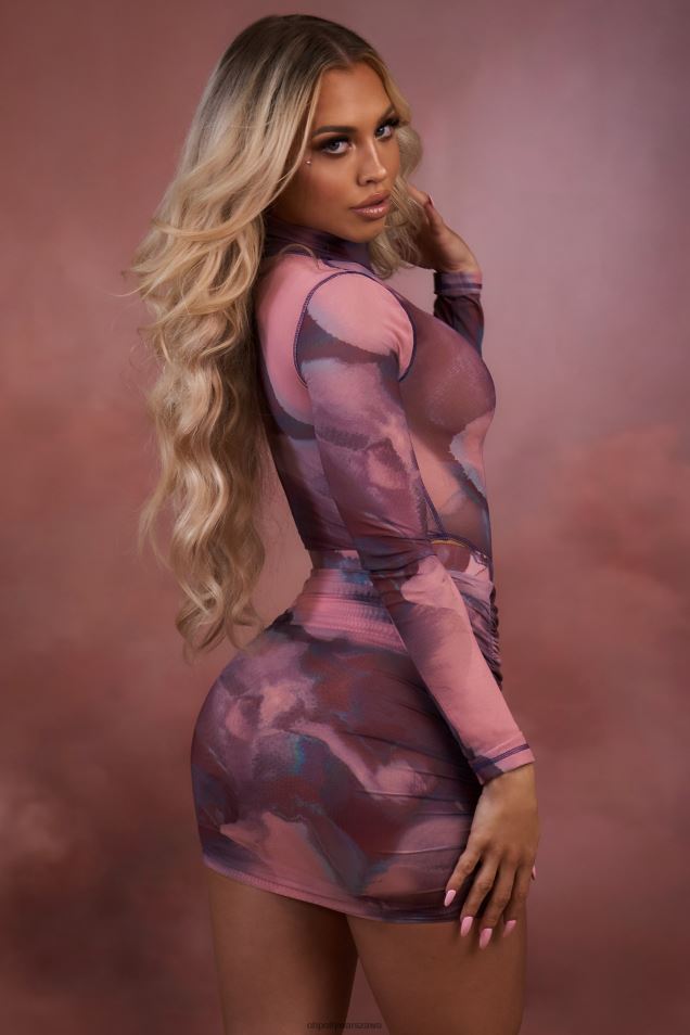 Siateczkowe body z długim rękawem i wysokim dekoltem Supernova 2FZ0T700 rumieniec Oh Polly