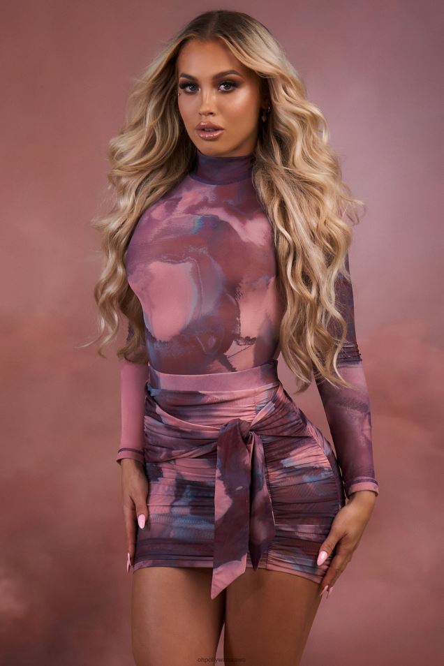 Siateczkowe body z długim rękawem i wysokim dekoltem Supernova 2FZ0T700 rumieniec Oh Polly