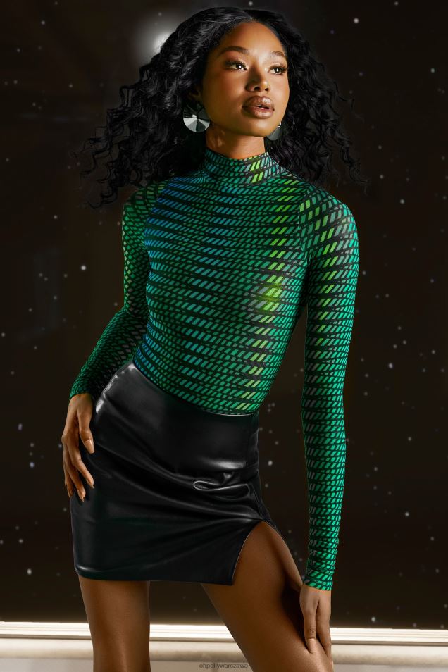 wyobraź sobie siateczkowe body z wysokim dekoltem 2FZ0T696 nadruk w paski Oh Polly