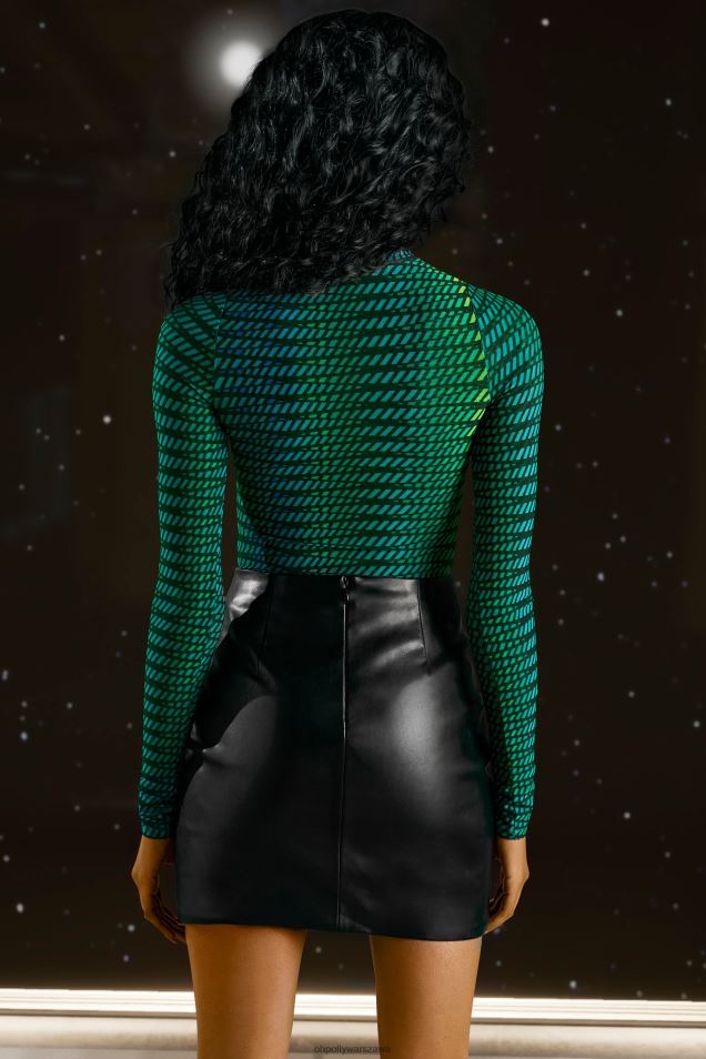 wyobraź sobie siateczkowe body z wysokim dekoltem 2FZ0T696 nadruk w paski Oh Polly