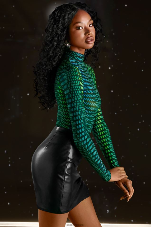 wyobraź sobie siateczkowe body z wysokim dekoltem 2FZ0T696 nadruk w paski Oh Polly