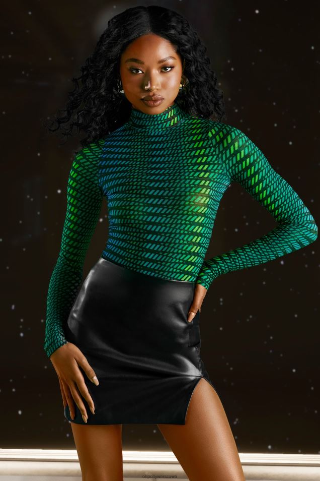 wyobraź sobie siateczkowe body z wysokim dekoltem 2FZ0T696 nadruk w paski Oh Polly