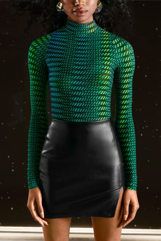 wyobraź sobie siateczkowe body z wysokim dekoltem 2FZ0T696 nadruk w paski Oh Polly