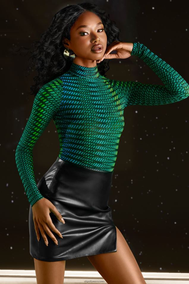 wyobraź sobie siateczkowe body z wysokim dekoltem 2FZ0T696 nadruk w paski Oh Polly