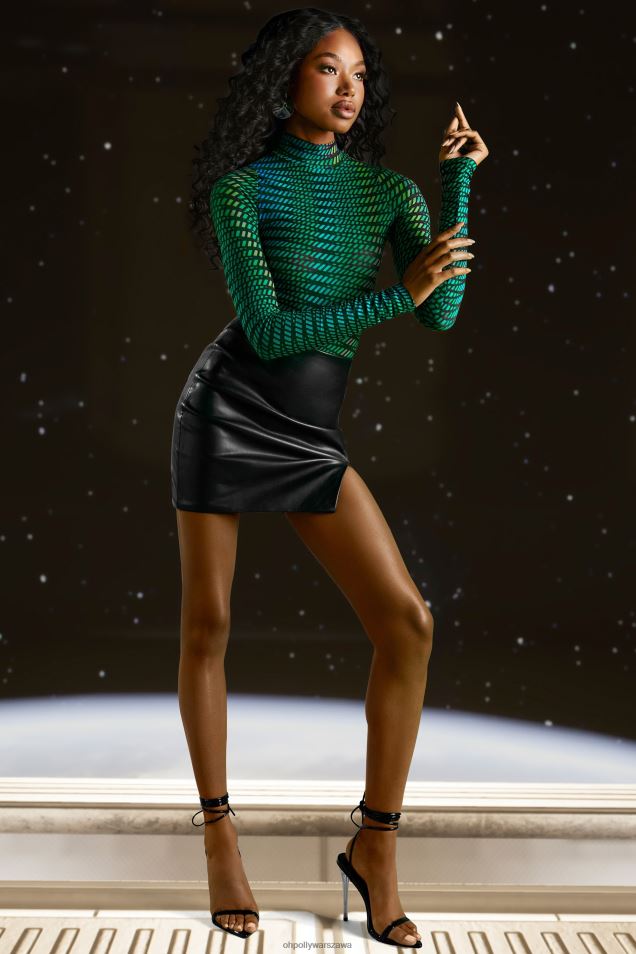 wyobraź sobie siateczkowe body z wysokim dekoltem 2FZ0T696 nadruk w paski Oh Polly