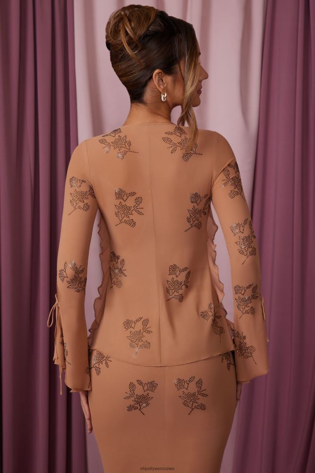 Amarantowy top z długim rękawem i wiązaniem z przodu 2FZ0T615 beżowy Oh Polly