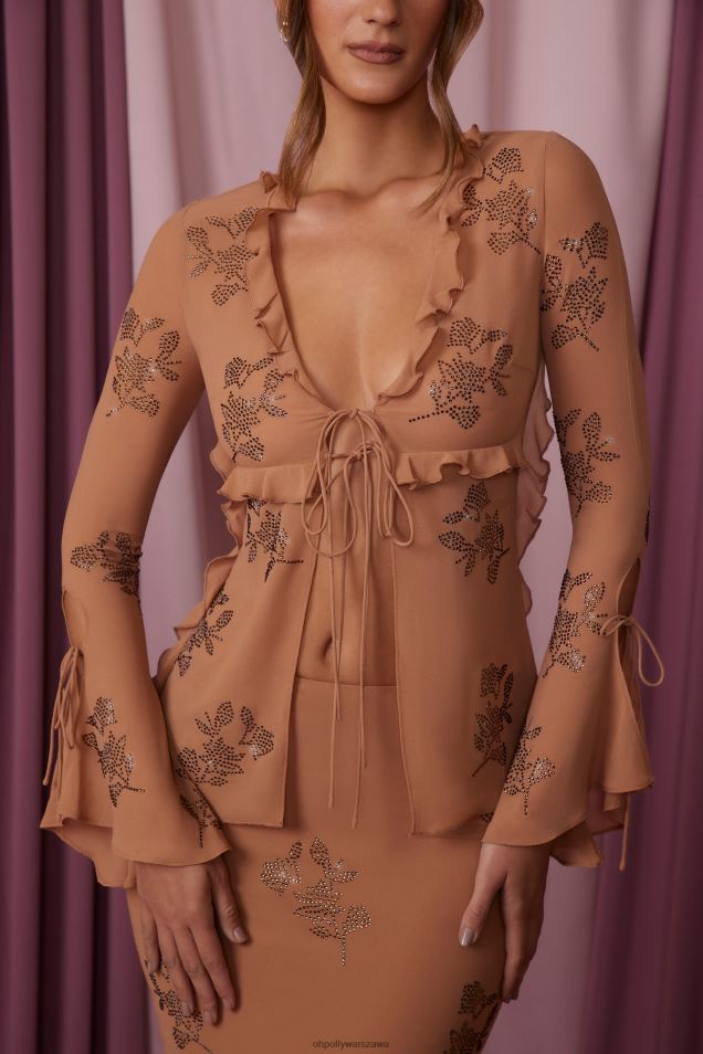 Amarantowy top z długim rękawem i wiązaniem z przodu 2FZ0T615 beżowy Oh Polly