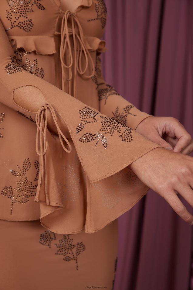 Amarantowy top z długim rękawem i wiązaniem z przodu 2FZ0T615 beżowy Oh Polly