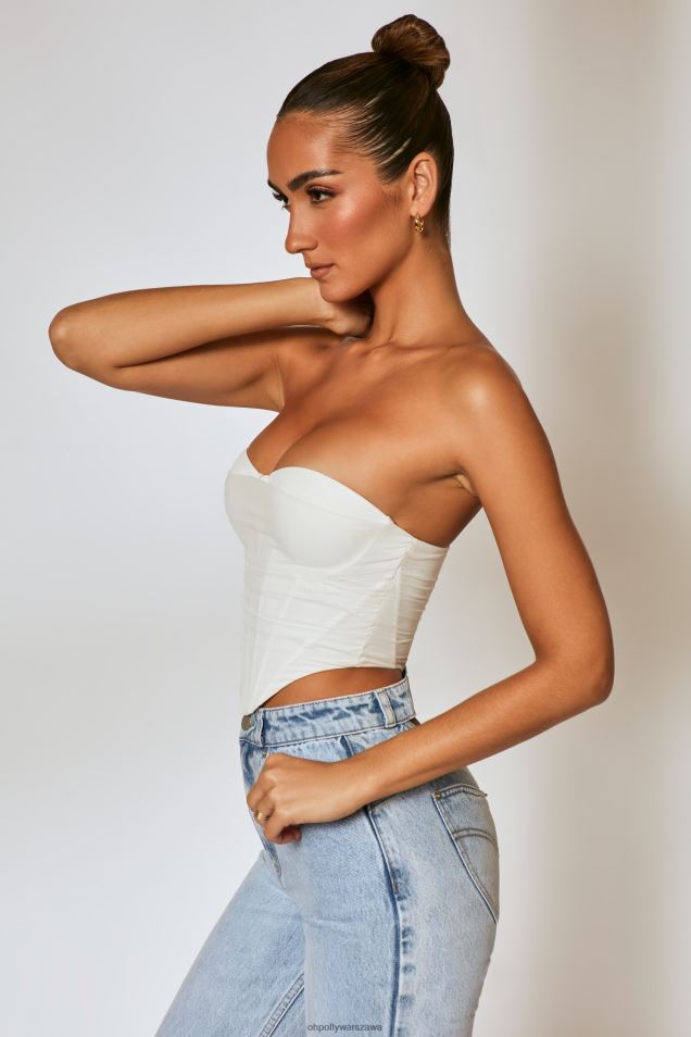 Gorsetowy top z siateczkową nakładką na pierwsze wrażenie 2FZ0T663 kość słoniowa Oh Polly