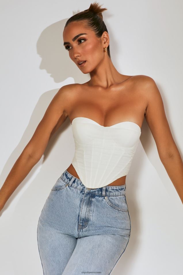 Gorsetowy top z siateczkową nakładką na pierwsze wrażenie 2FZ0T663 kość słoniowa Oh Polly