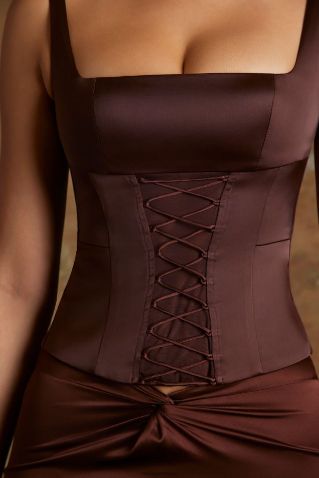 Koronkowy gorsetowy top o długim kroju Aysun 2FZ0T627 brązowy Oh Polly