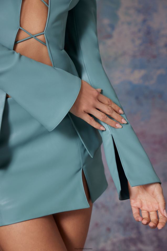 Koszula ze skóry wegańskiej z wiązaniem z przodu ramona 2FZ0T626 jasnoturkusowy Oh Polly