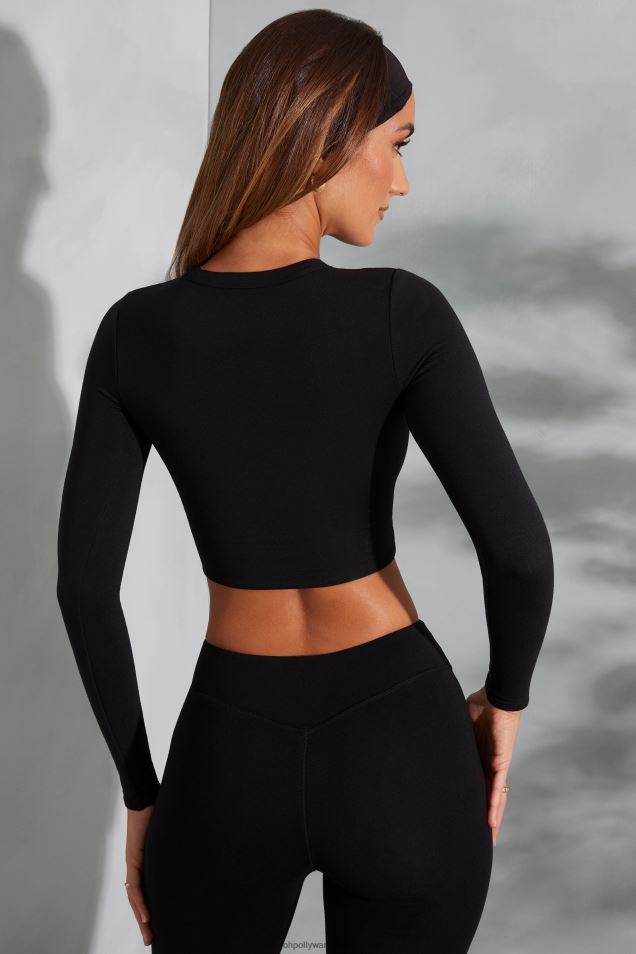 Lori top z długim rękawem i okrągłym dekoltem 2FZ0T589 czarny Oh Polly