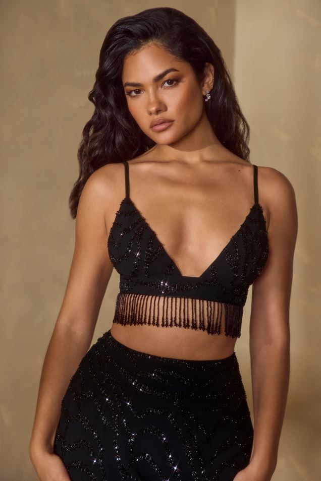 Top biustonosza ozdobiony wzorem Vaira 2FZ0T600 czarny Oh Polly