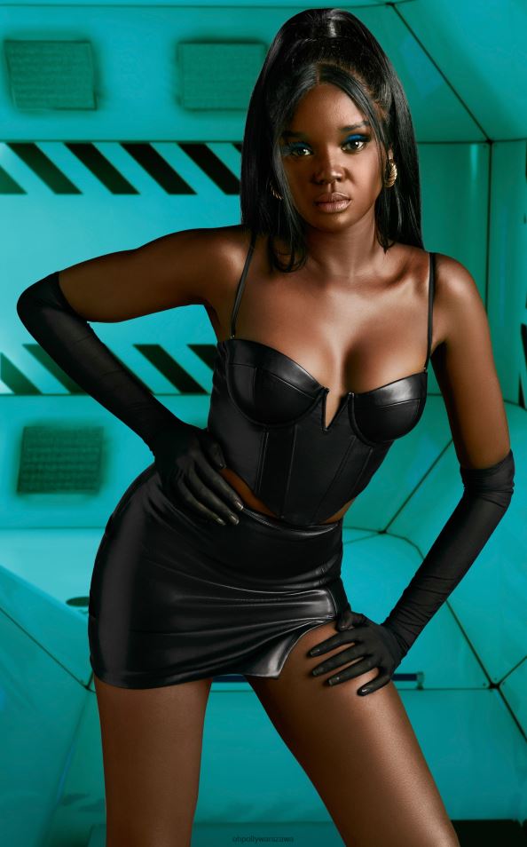 coś nowego, gorsetowy top ze sztucznej skóry 2FZ0T679 czarny Oh Polly