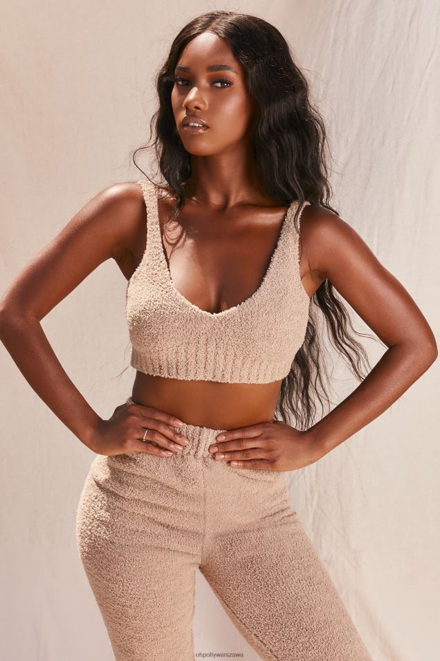 czas na relaks, wygodny top bez rękawów z głębokim dekoltem w kształcie litery V 2FZ0T684 piasek Oh Polly