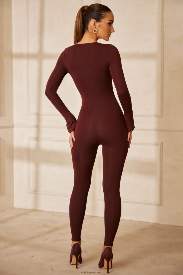 Kombinezon z długim rękawem i dekoltem w kształcie serca Amata 2FZ0T784 brązowy Oh Polly