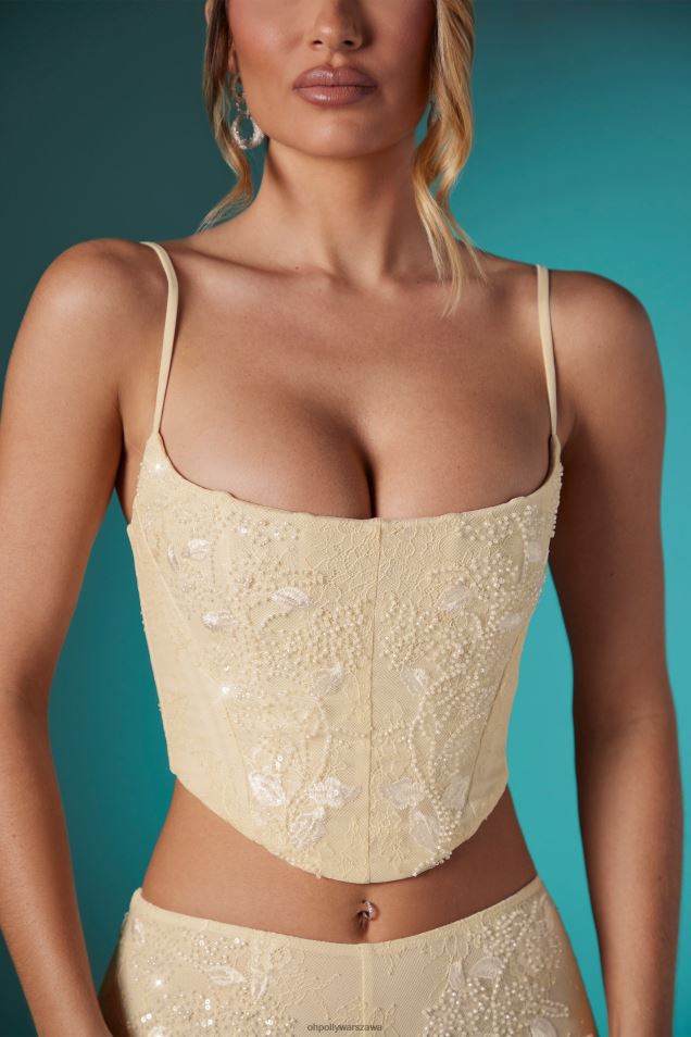 Agyness, ozdobiony koronką, krótki gorsetowy top 2FZ0T620 kość słoniowa Oh Polly