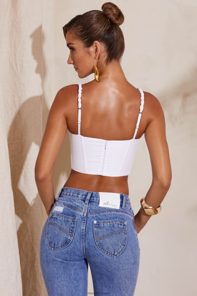 Amal krótki gorsetowy top z lekkim dekoltem i dekoltem 2FZ0T646 biały Oh Polly