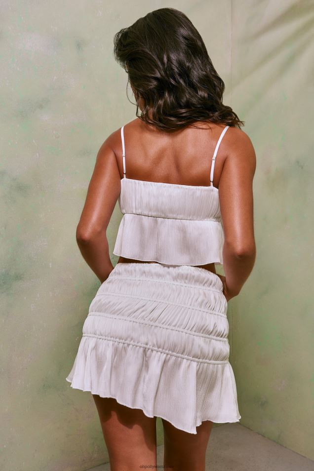 Dina Marszczony, wiązany z przodu krótki top 2FZ0T573 biały Oh Polly