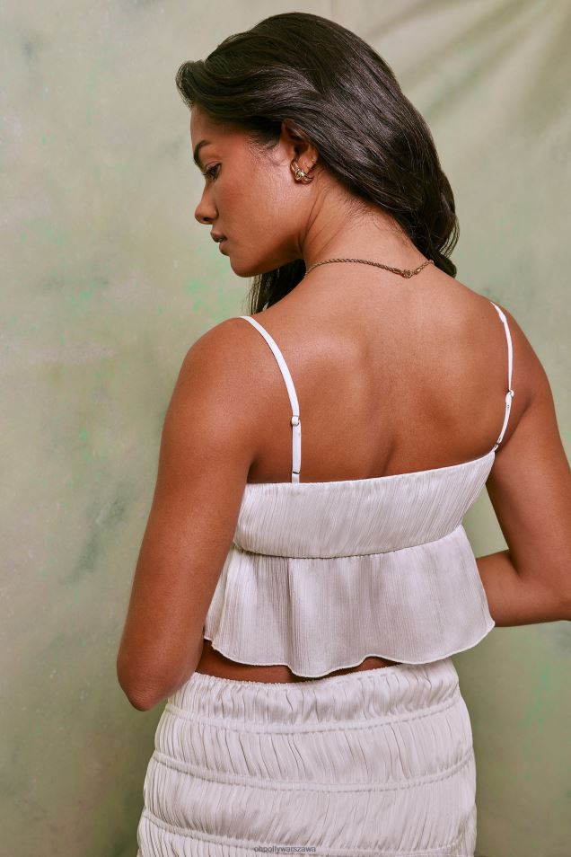 Dina Marszczony, wiązany z przodu krótki top 2FZ0T573 biały Oh Polly