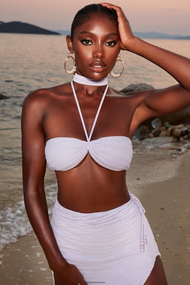 Krótki top na szydełku ze złotym połyskiem i dekoltem wiązanym na szyi 2FZ0T691 liliowy Oh Polly