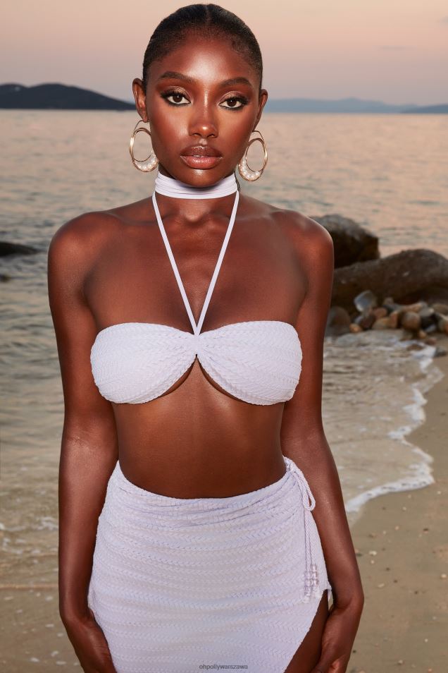 Krótki top na szydełku ze złotym połyskiem i dekoltem wiązanym na szyi 2FZ0T691 liliowy Oh Polly