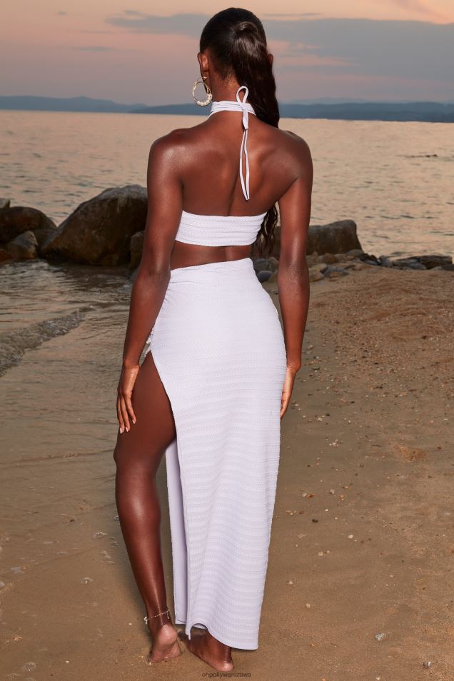 Krótki top na szydełku ze złotym połyskiem i dekoltem wiązanym na szyi 2FZ0T691 liliowy Oh Polly