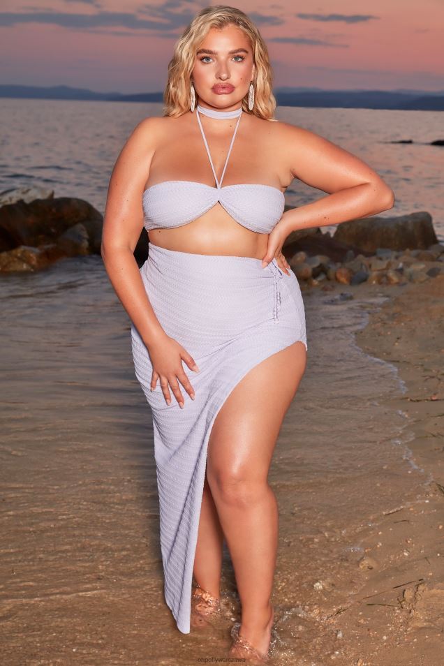 Krótki top na szydełku ze złotym połyskiem i dekoltem wiązanym na szyi 2FZ0T691 liliowy Oh Polly