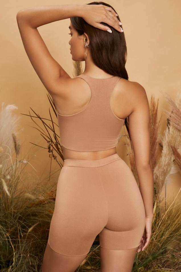 Krótki top z kwadratowym dekoltem w kolorze jasnego i kwadratowego 2FZ0T695 mokka Oh Polly