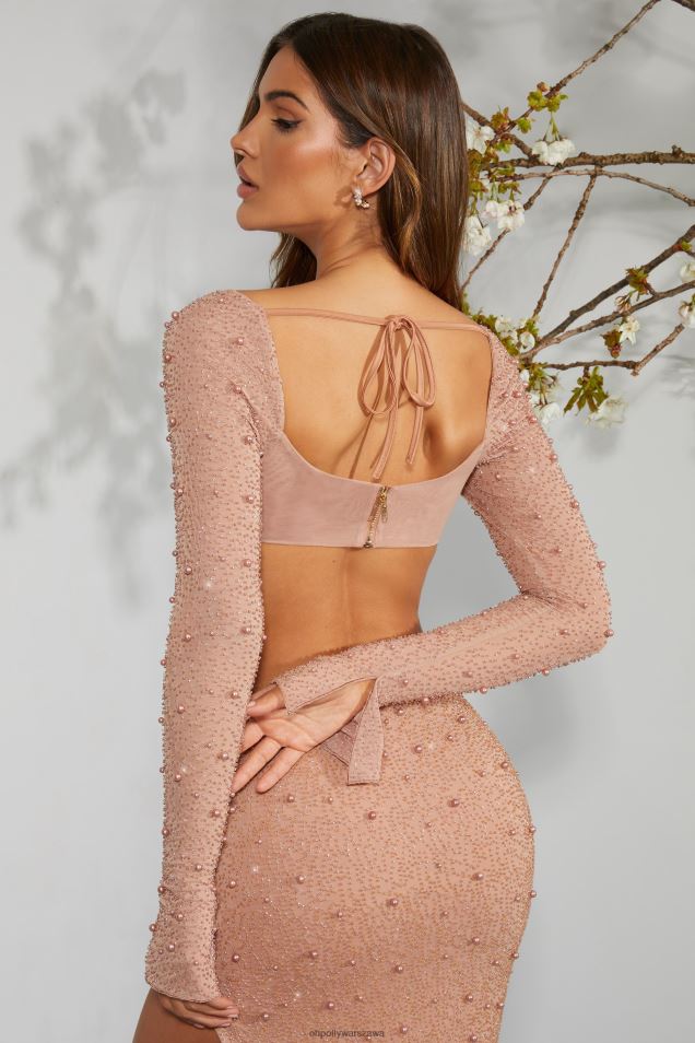 Krótki top z okrągłym dekoltem la desirade 2FZ0T581 beżowy Oh Polly