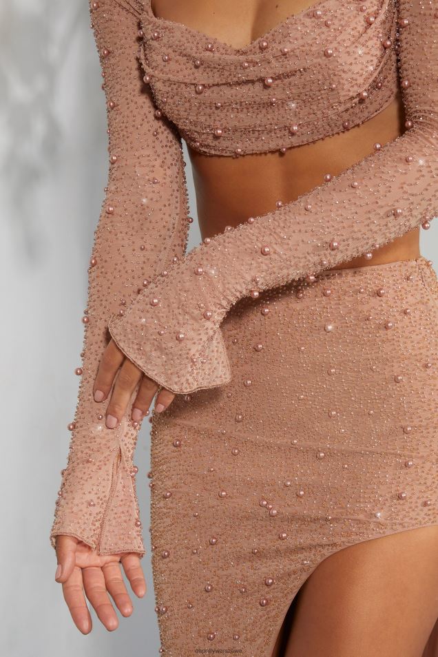 Krótki top z okrągłym dekoltem la desirade 2FZ0T581 beżowy Oh Polly