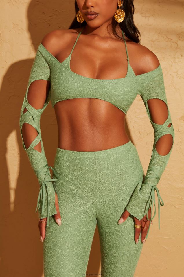 Krótki top z wyciętym wzorem 2FZ0T653 zielony Oh Polly