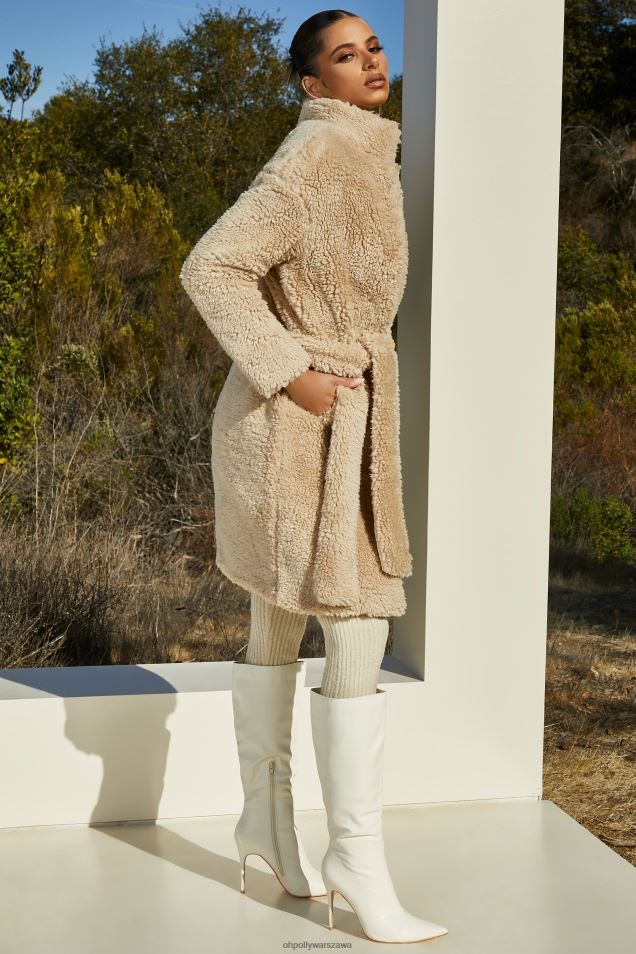 Płaszcz ze sztucznego futra Boss z paskiem 2FZ0T861 krem Oh Polly