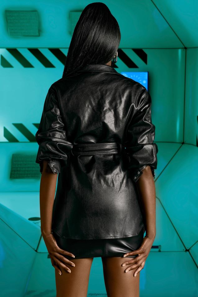 W talii kamizelka z paskiem ze sztucznej skóry 2FZ0T836 czarny Oh Polly