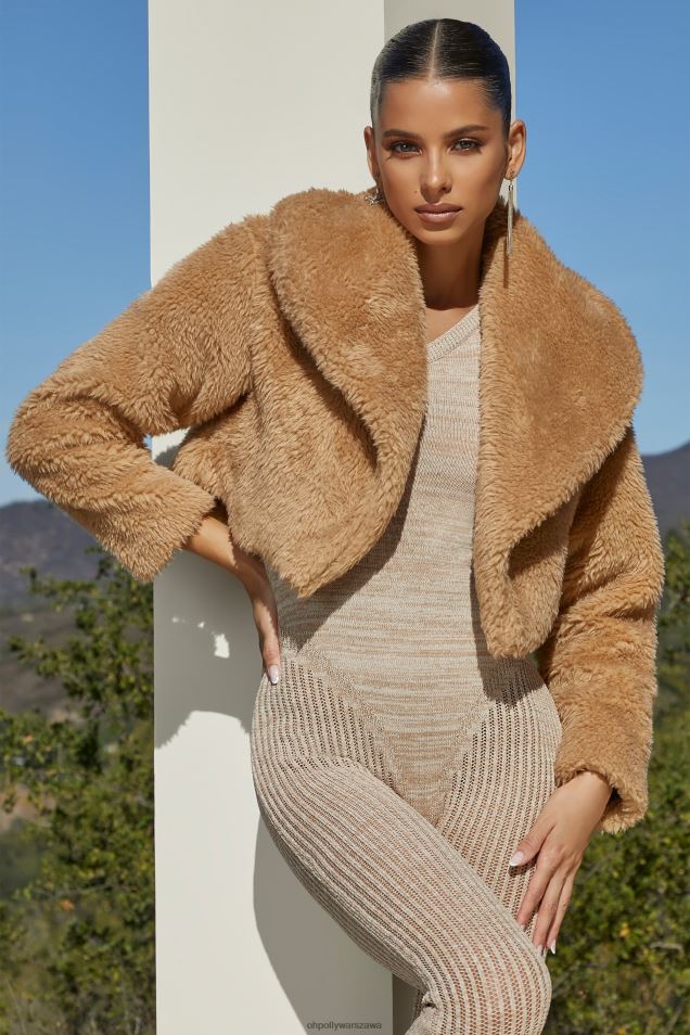 zawijana, krótka pluszowa kurtka z kołnierzykiem typu oversize 2FZ0T828 dębnik Oh Polly