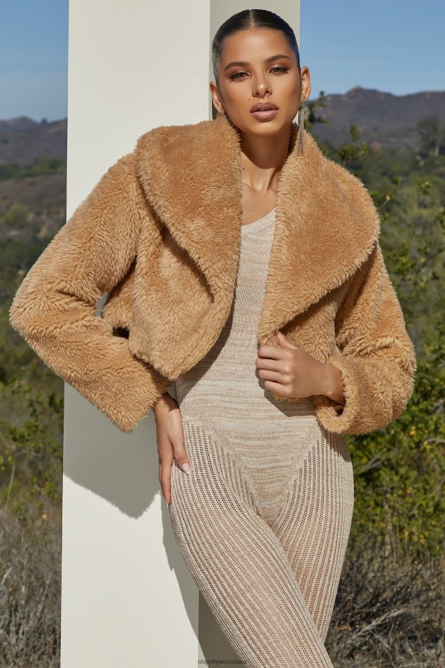 zawijana, krótka pluszowa kurtka z kołnierzykiem typu oversize 2FZ0T828 dębnik Oh Polly