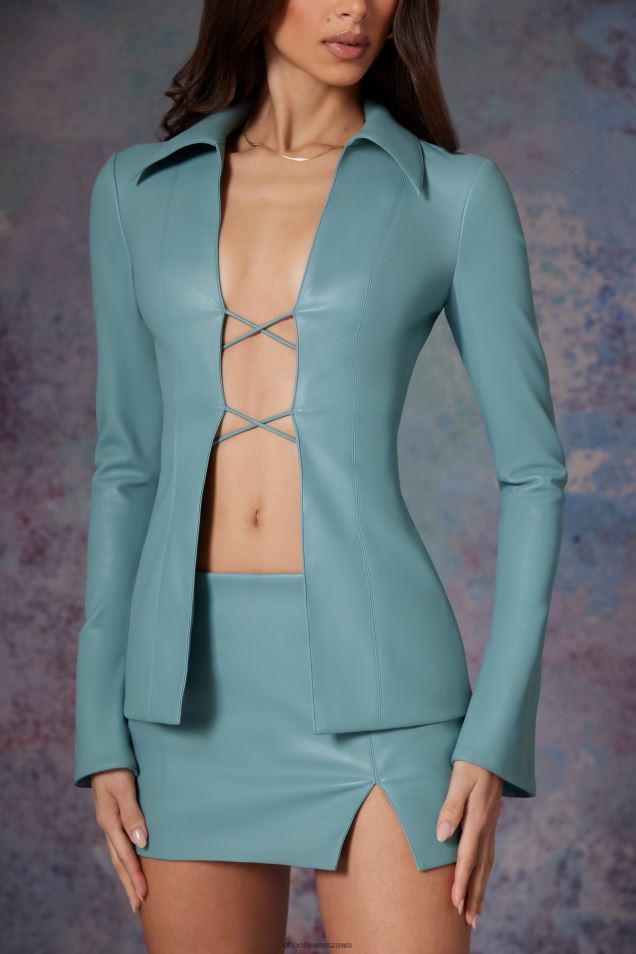 Mini spódniczka z niskim stanem, z wegańskiej skóry w kolorze bluszczu 2FZ0T798 jasnoturkusowy Oh Polly