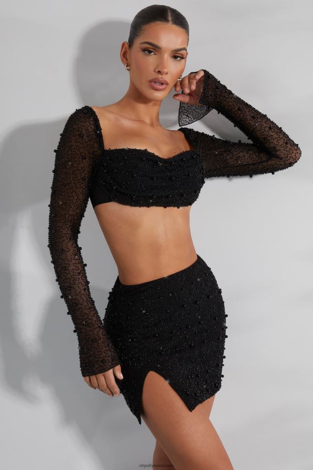 Spódnica mini Belle 'le z wysokim stanem i rozcięciem na udzie 2FZ0T750 czarny Oh Polly