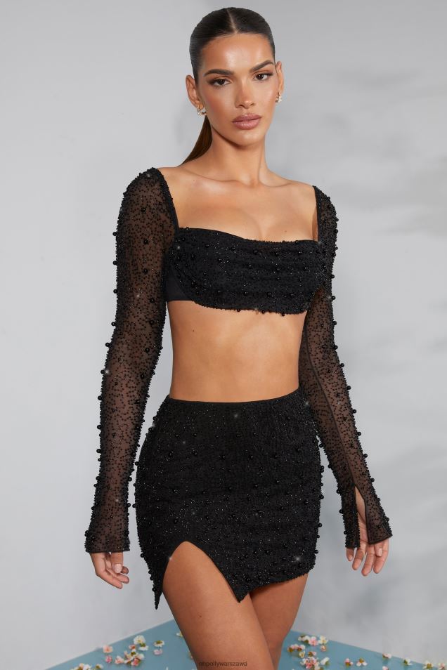 Spódnica mini Belle \'le z wysokim stanem i rozcięciem na udzie 2FZ0T750 czarny Oh Polly
