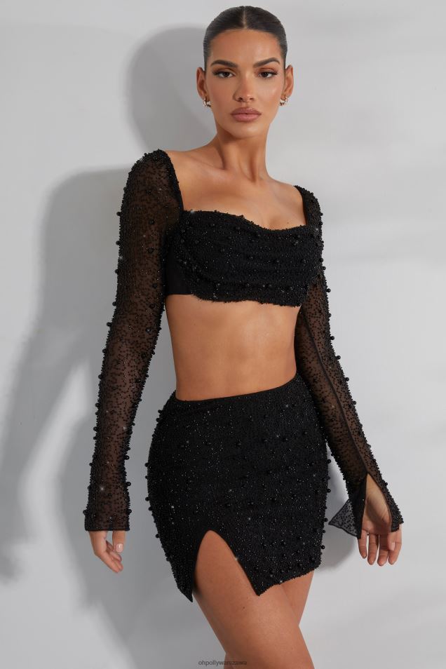 Spódnica mini Belle \'le z wysokim stanem i rozcięciem na udzie 2FZ0T750 czarny Oh Polly