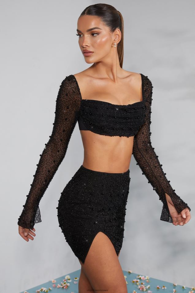 Spódnica mini Belle \'le z wysokim stanem i rozcięciem na udzie 2FZ0T750 czarny Oh Polly