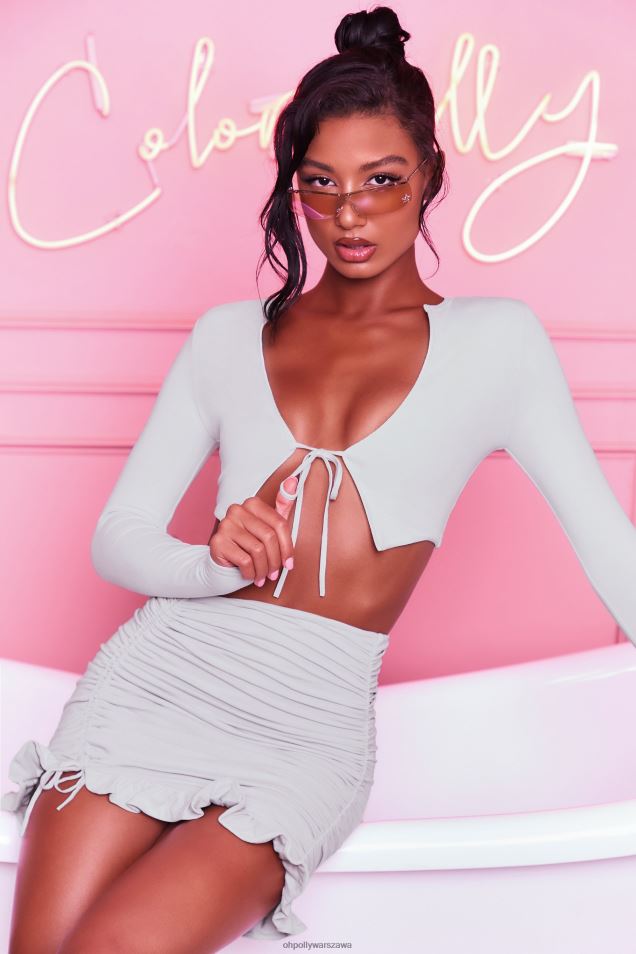 tutaj znajdziesz dopasowaną mini spódniczkę z falbanką 2FZ0T846 szary Oh Polly