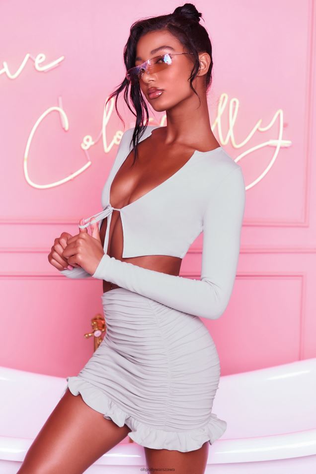 tutaj znajdziesz dopasowaną mini spódniczkę z falbanką 2FZ0T846 szary Oh Polly