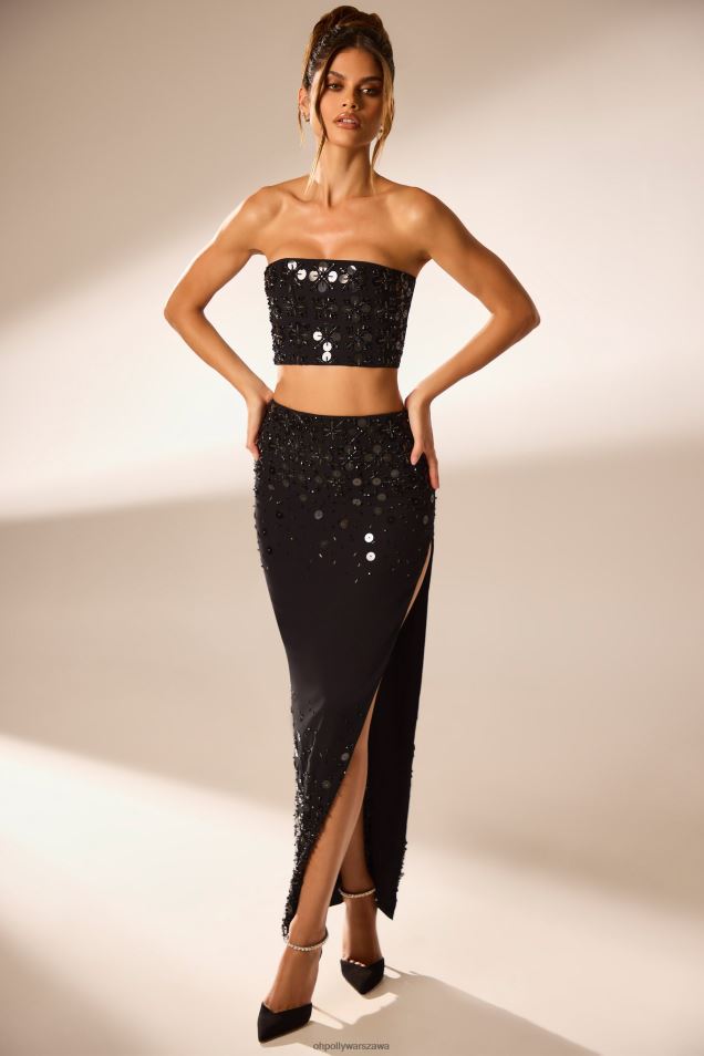 Spódnica maxi z ręcznie zdobionym wzorem Merope 2FZ0T771 czarny Oh Polly