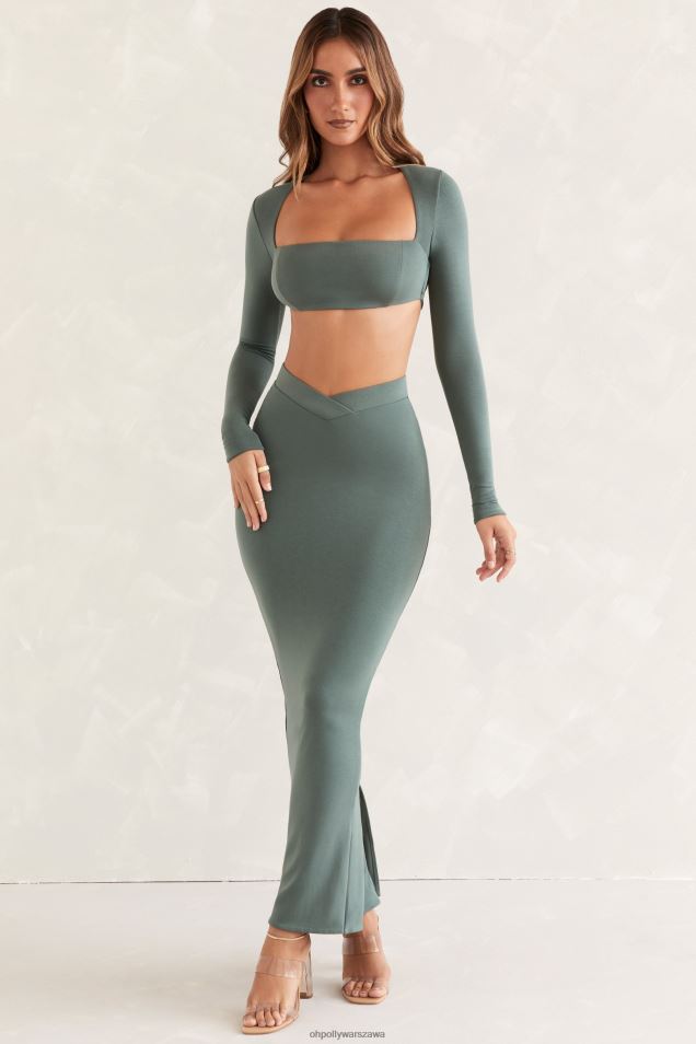 Spódnica maxi z rozkloszowanym dołem w kolorze wikliny 2FZ0T831 zielony Oh Polly