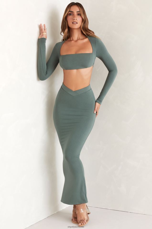 Spódnica maxi z rozkloszowanym dołem w kolorze wikliny 2FZ0T831 zielony Oh Polly