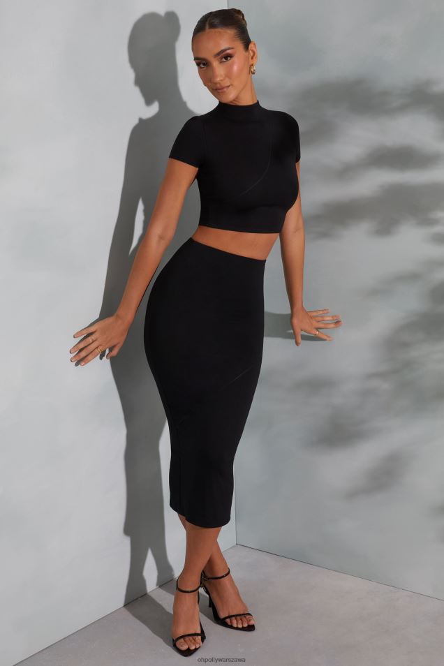 Spódnica midaxi z kontrastowym ściegiem Arwen 2FZ0T762 czarny Oh Polly