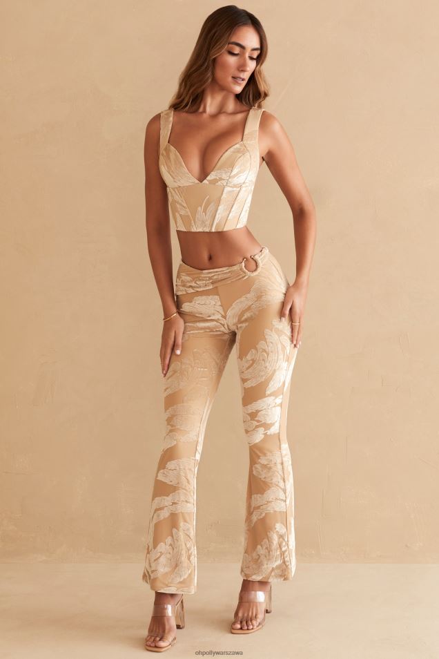 Denne Ring Detale spodnie typu bootleg 2FZ0T832 beżowy nadruk Oh Polly